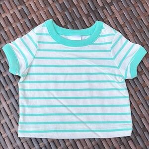 HANNA ANDERSSON Infant 0-3mo Short Sleeve Tee Striped Cotton Teal White Unisex